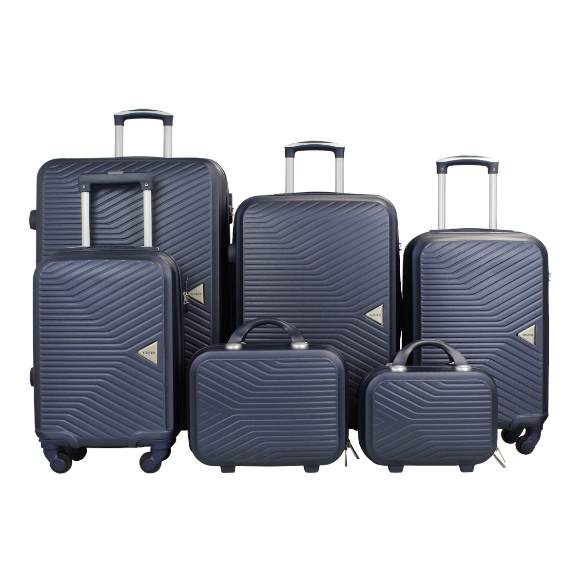 Set de 4 Valises 50cm-55cm-65cm-75cm + Vanitys S et XS Alistair - Collection Iron - 4 roues - ABS ultra résistant - Bleu