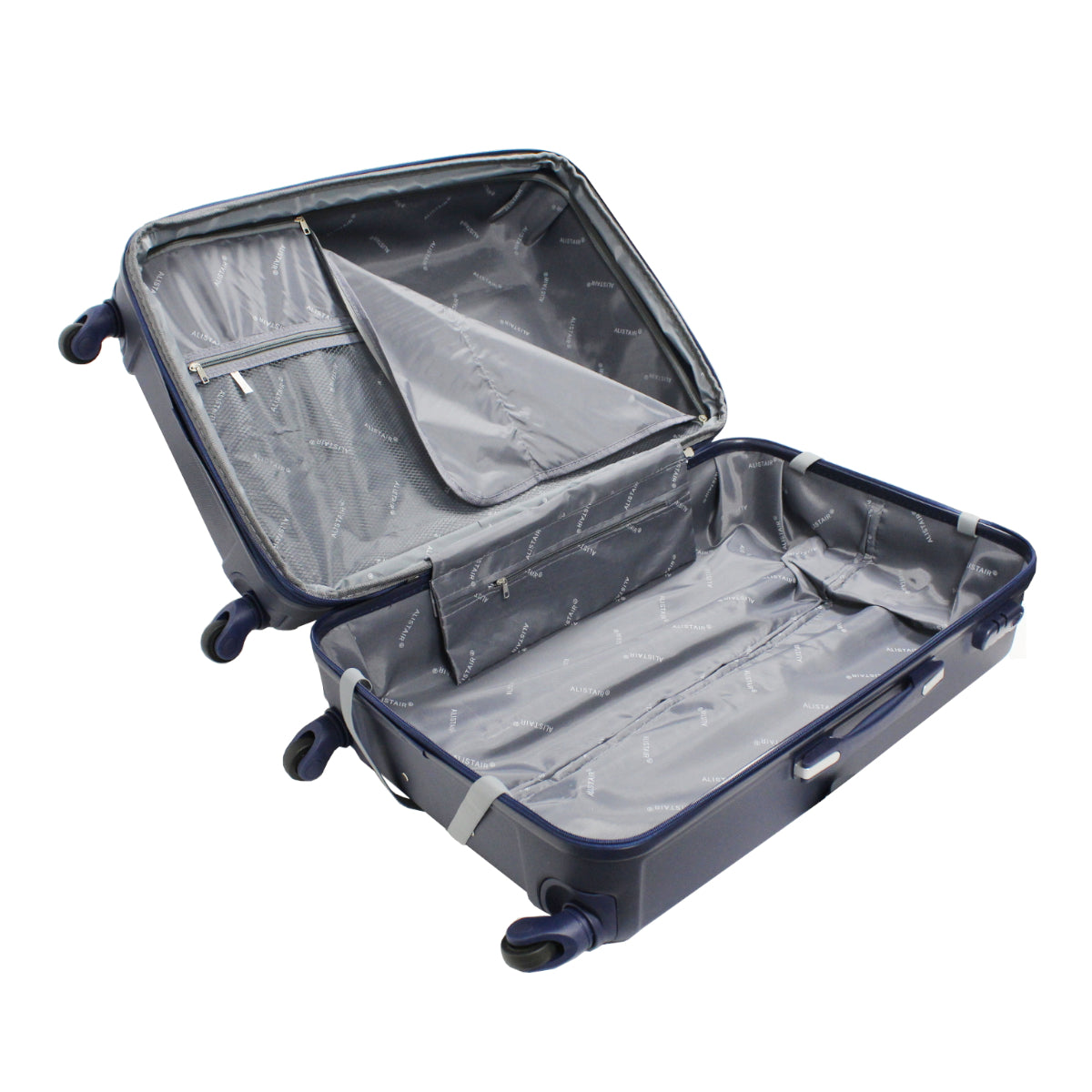 Set de 4 Valises 50cm-55cm-65cm-75cm + Vanitys S et XS Alistair - Collection Iron - 4 roues - ABS ultra résistant - Bleu