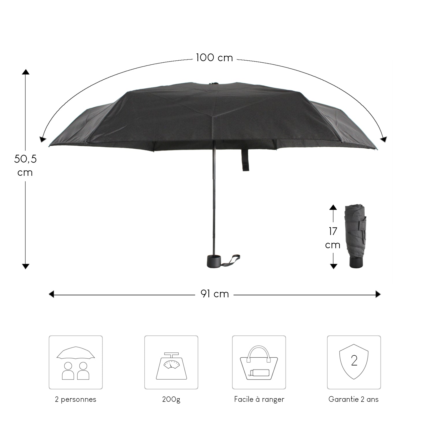 Alistair Parapluie – Compact - Ultra Résistant - Ouverture / Fermeture Manuel