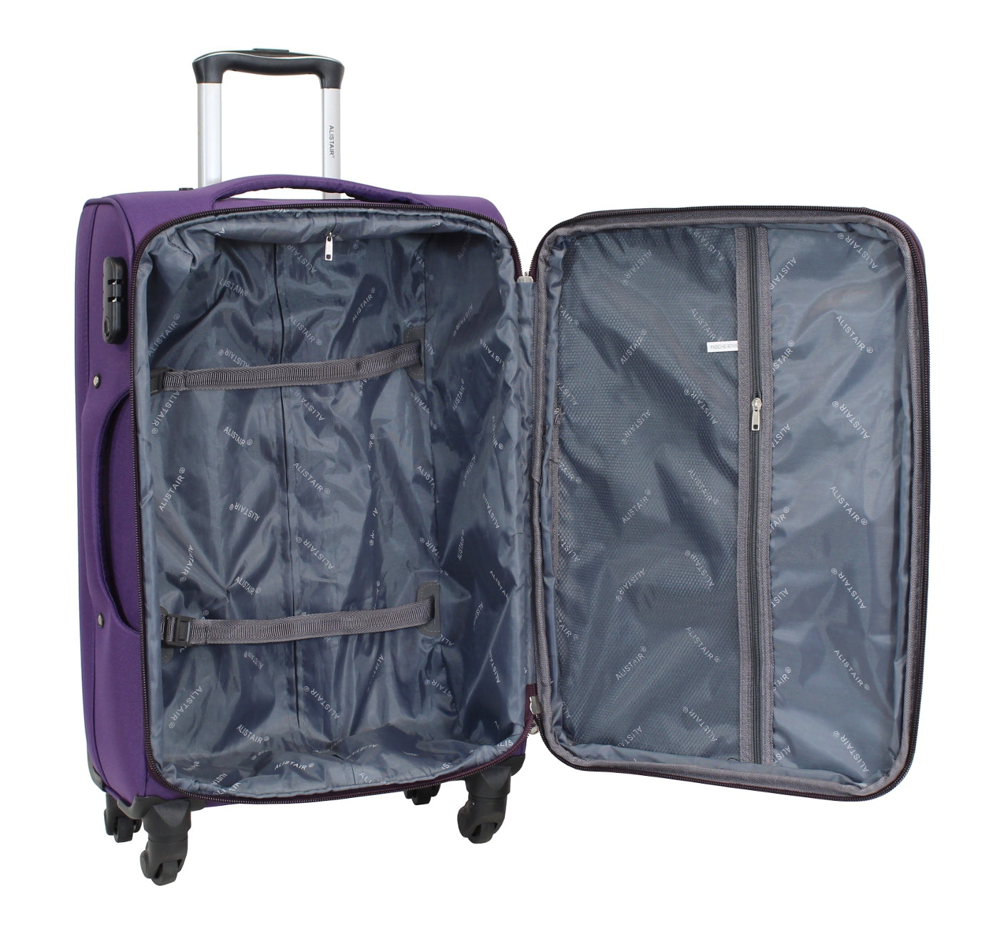 Valise taille moyenne Alistair - Collection Plume - 4 roues - Toile souple - Violet