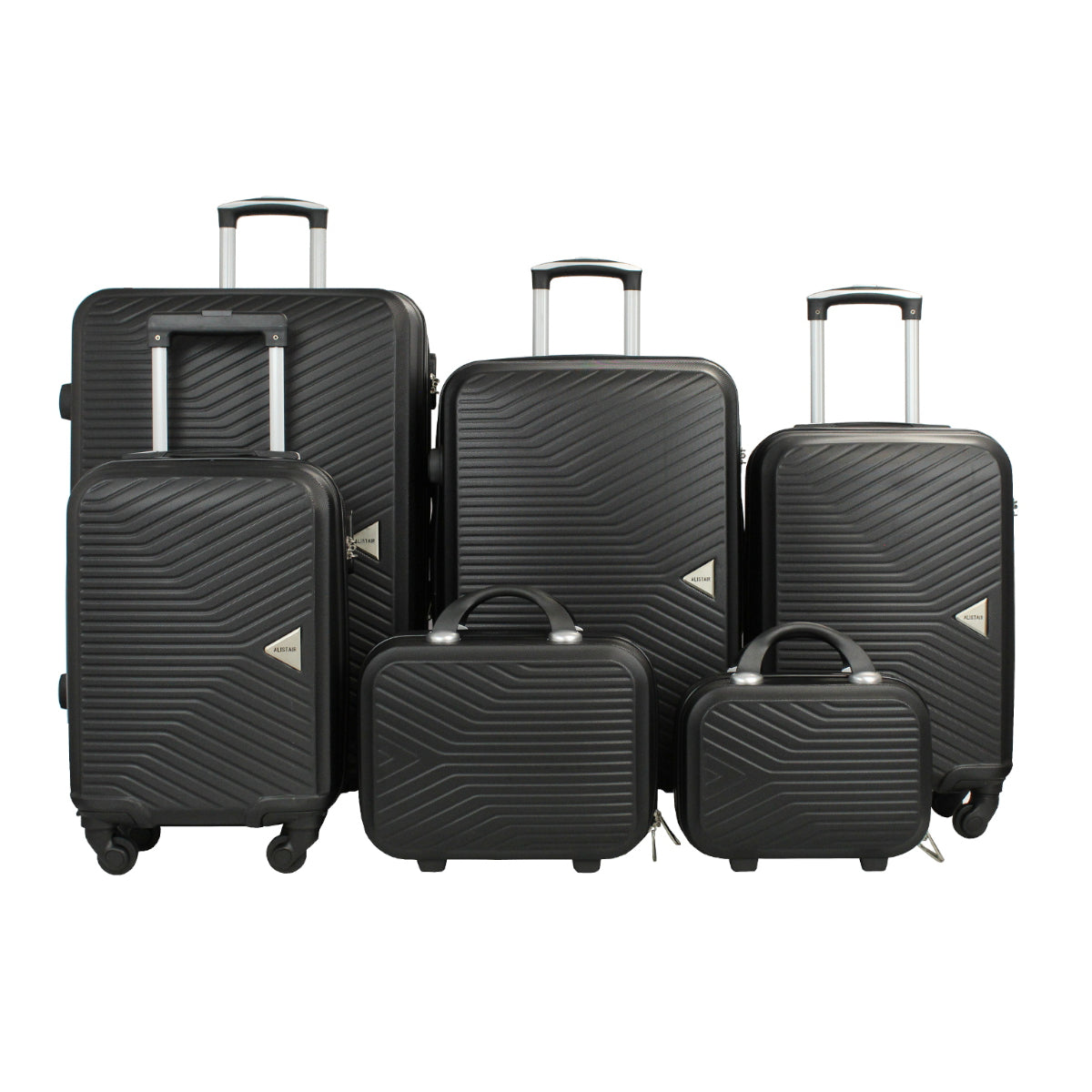 Set de 4 Valises 50cm-55cm-65cm-75cm + Vanitys S et XS Alistair - Collection Iron - 4 roues - ABS ultra résistant - Noir