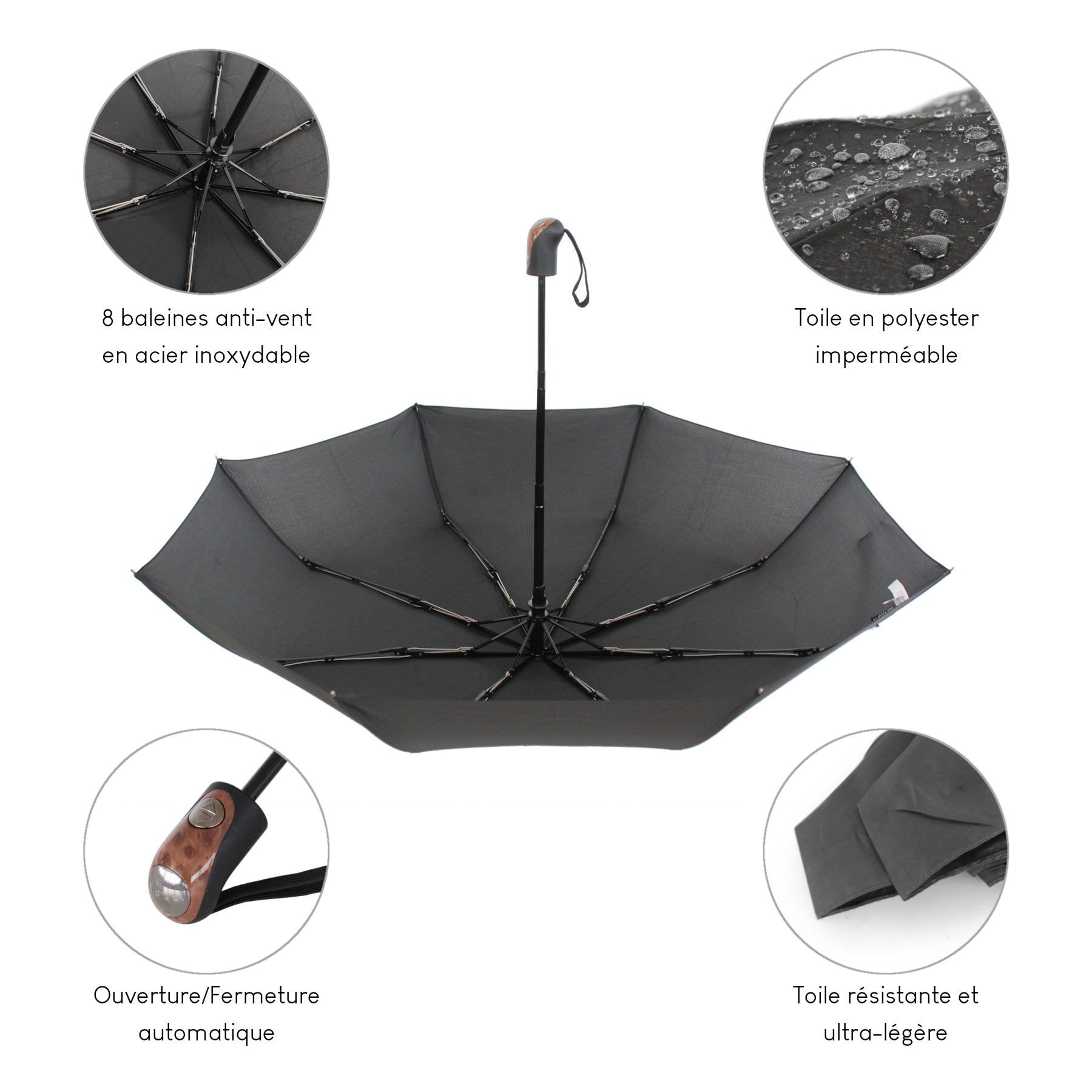 Alistair Parapluie Crook - Ultra Résistant - Ouverture / Fermeture Automatique