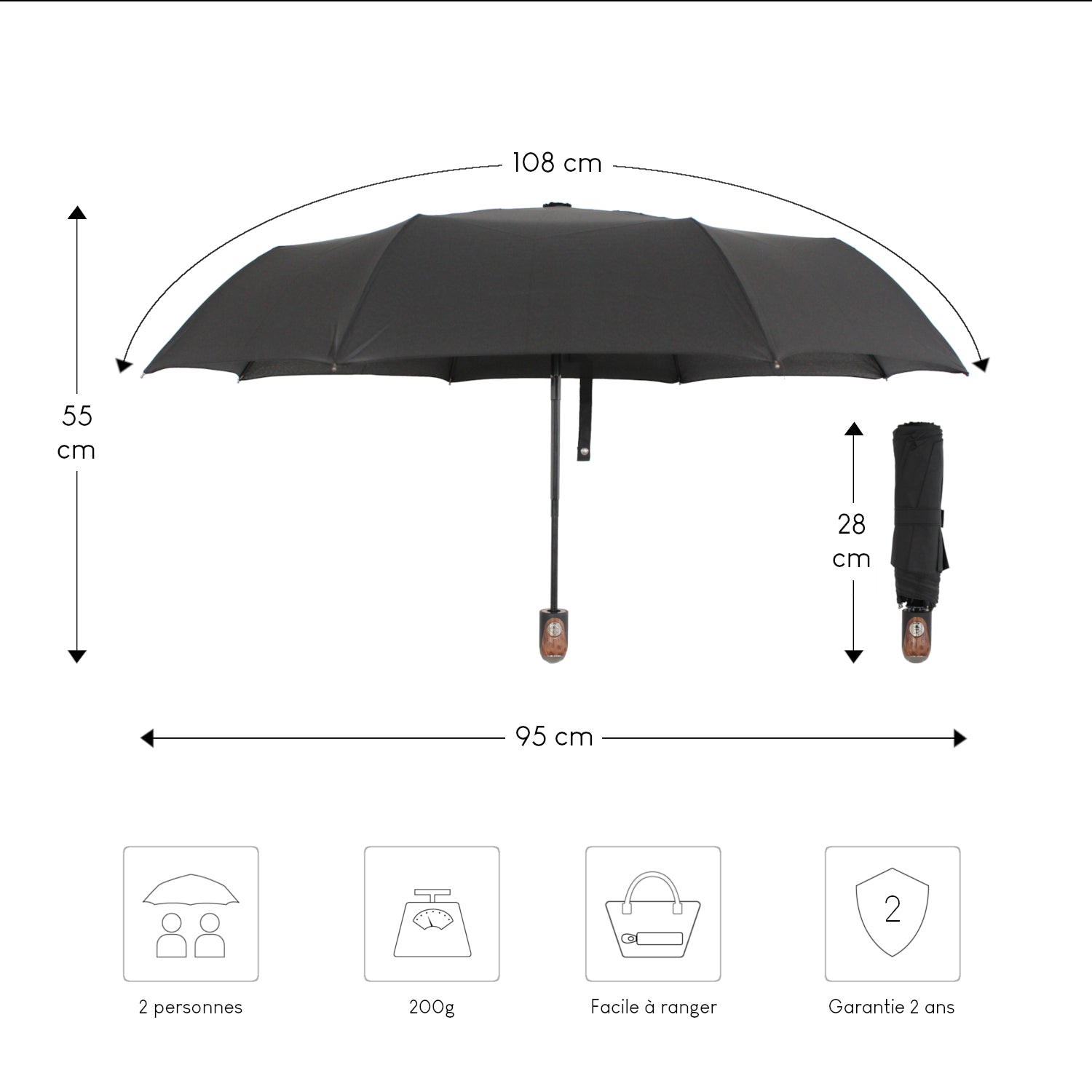 Alistair Parapluie Crook - Ultra Résistant - Ouverture / Fermeture Automatique