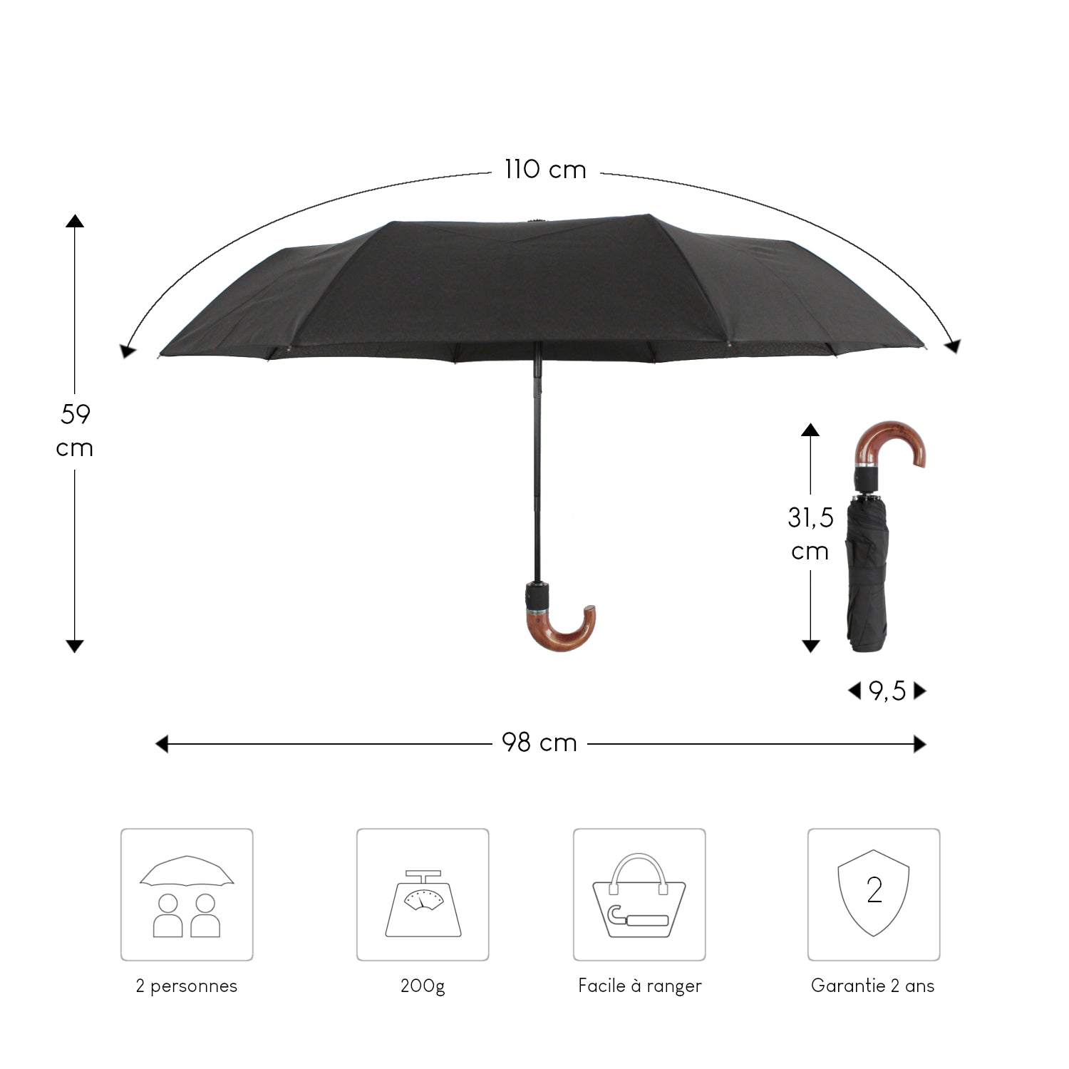 Alistair Parapluie Crook – Ultra Résistant - Ouverture / Fermeture Automatique