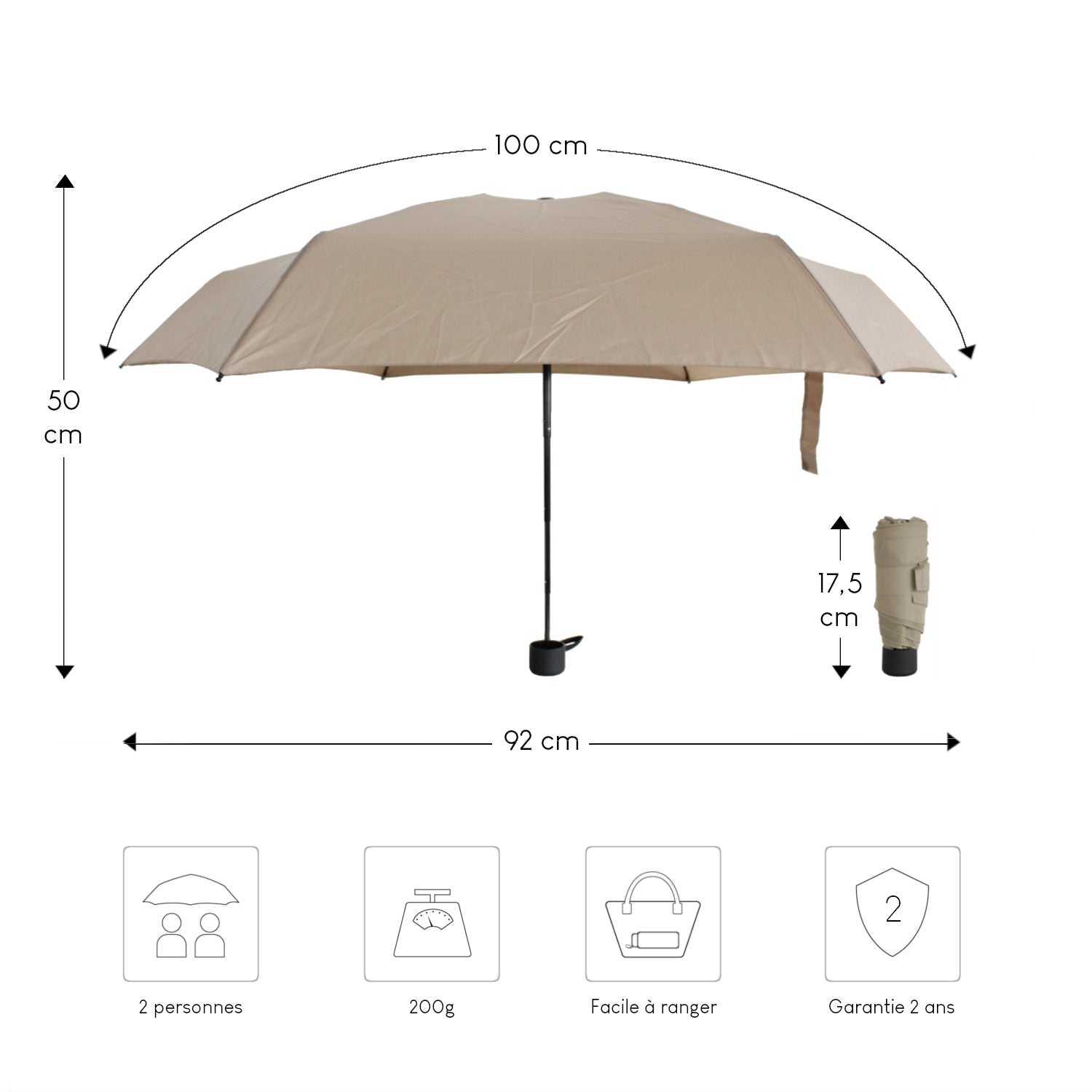 Alistair Parapluie – Compact - Ultra Résistant - Ouverture / Fermeture Manuel