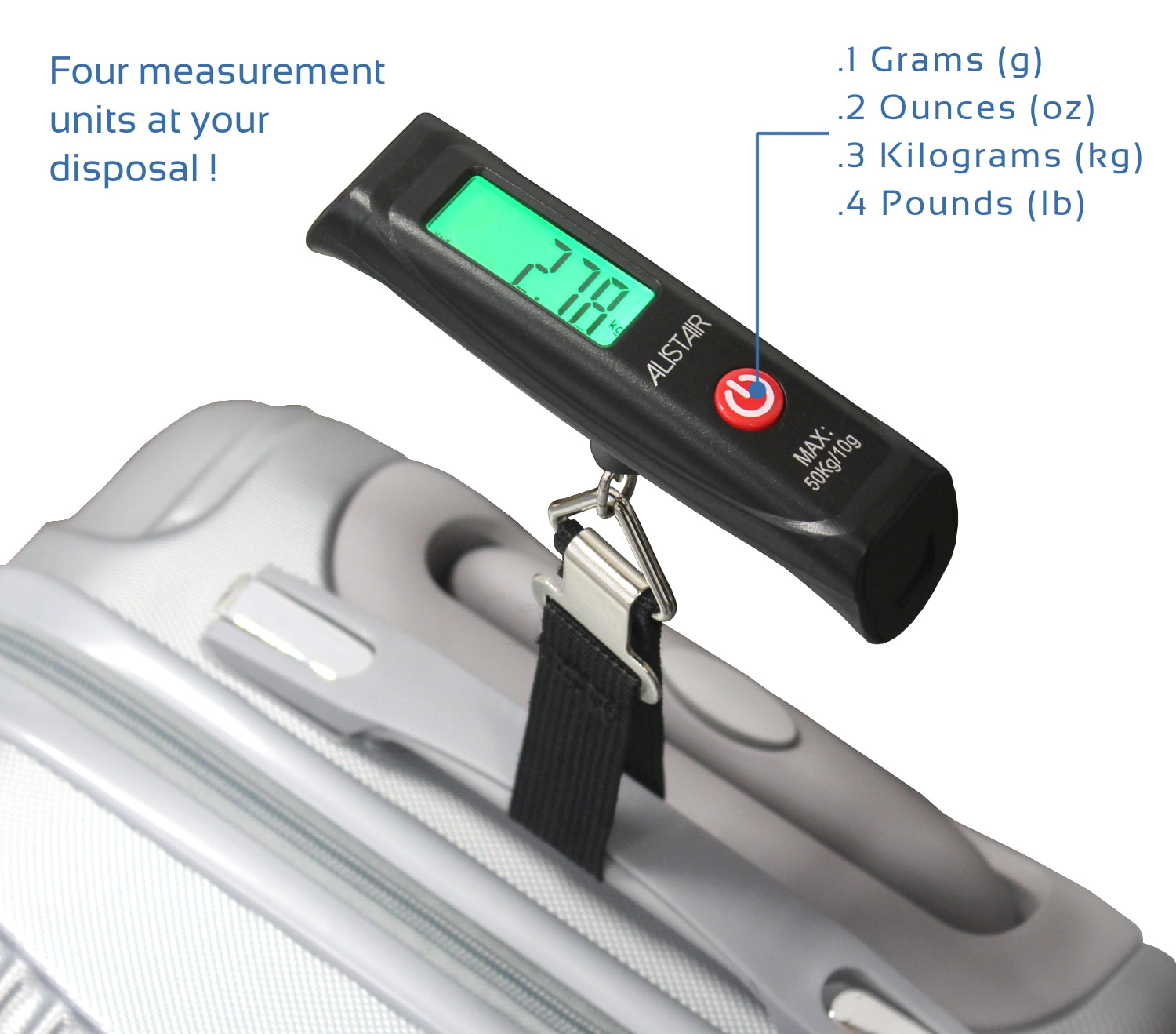 Pèse Bagage Electronique jusque 60kg - ALISTAIR - Marque française garantie 1 an